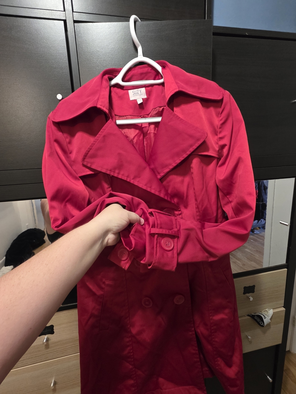 Women's Red Trench Coat Super Beau Manteau Rouge LARGE 😍🥰🤩😃